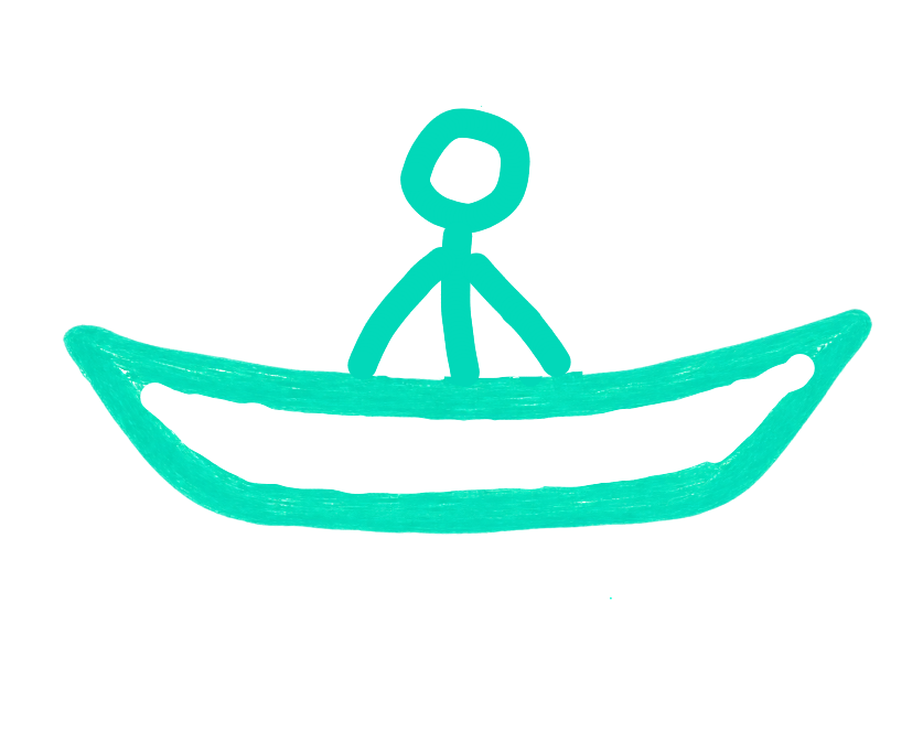Stick figure traversing the ocean in a boat